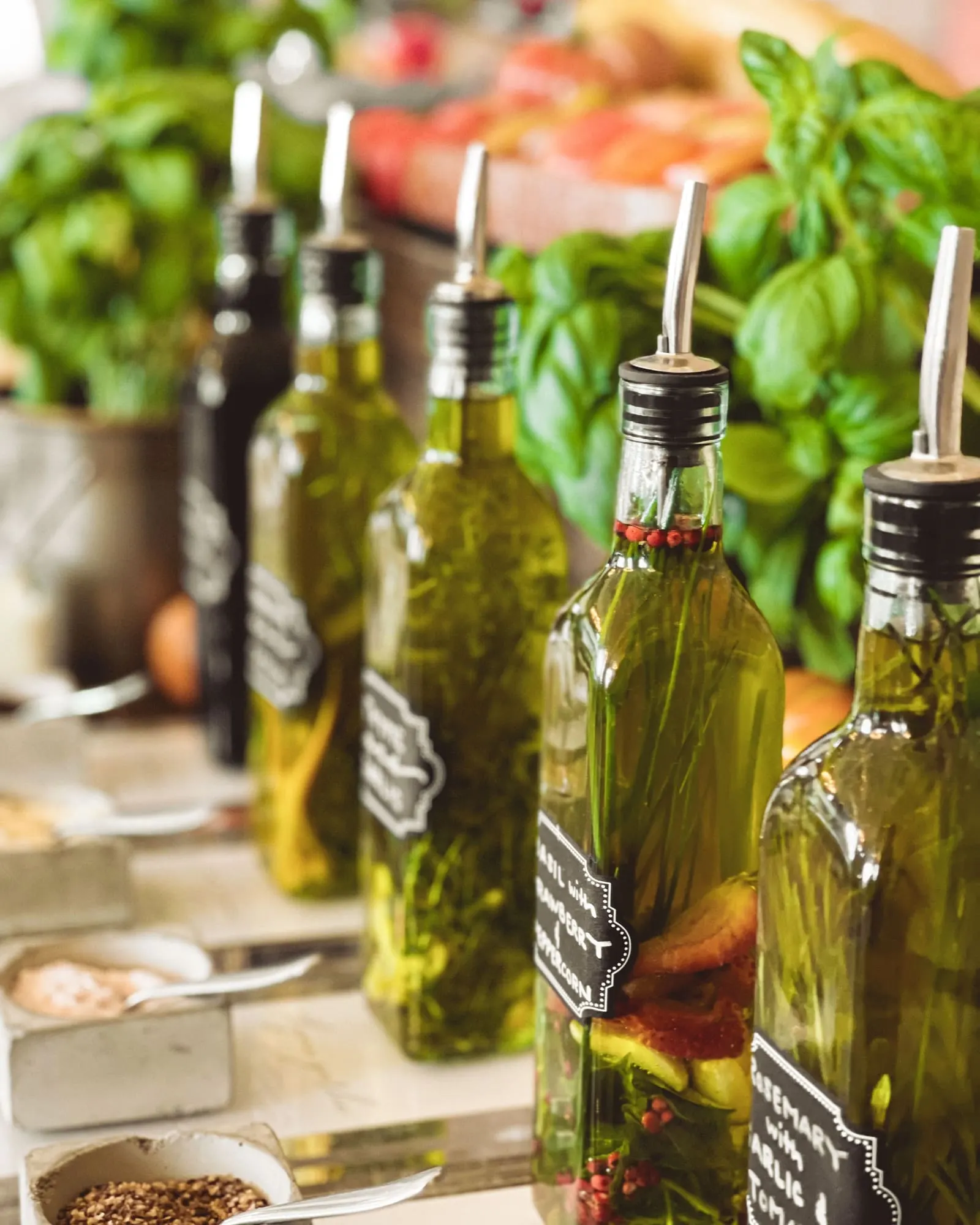Bottles of golden Portuguese olive oil